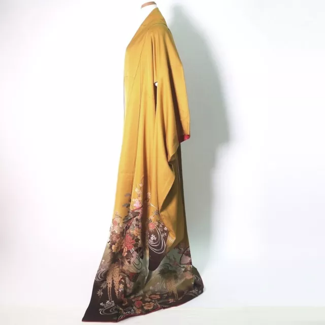 9105D3 Silk Japanese Kimono Furisode Ume Peony Wisteria