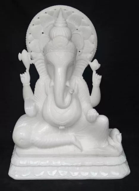 Estatua de mármol de Lord Ganesha blanca de 16 ", escultura hecha a mano,...