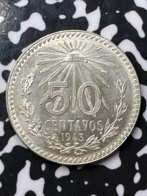 1943-Mo Mexico 50 Centavos Lot#JP37 Silver! High Grade! Beautiful!