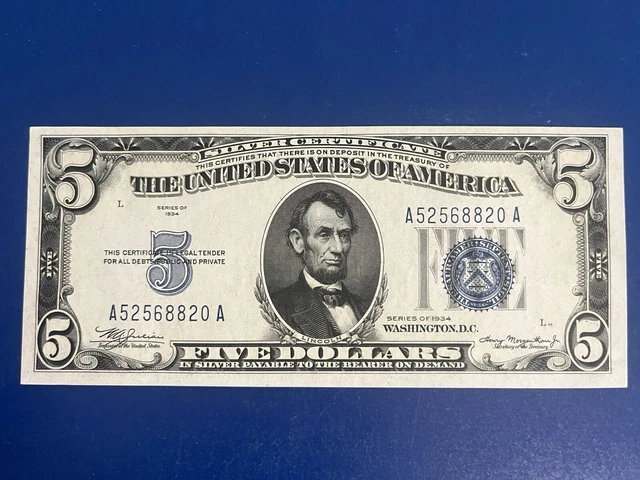 1934 Five 5 Dollar Note Silver Certificate Rare