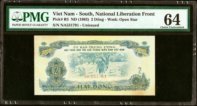 UNISSUED Viet Nam South, National Liberation Front, Pick R5, 1963, 2 Dong,PMG 64
