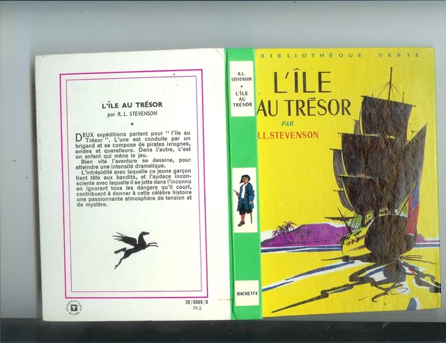 LIVRE ANCIEN BIBLIOTHEQUE Verte 1974 L'ile Au Tresor Par R.l. Stevenson