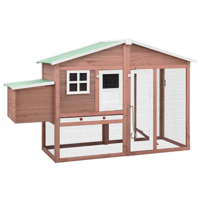 Chicken Coop with Nest Box Mocha and White Solid Fir Wood