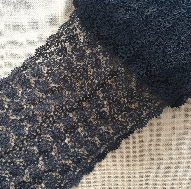 2.5 Yards 8" Wide Rayon Venise Victorian Floral Lace Black s0342