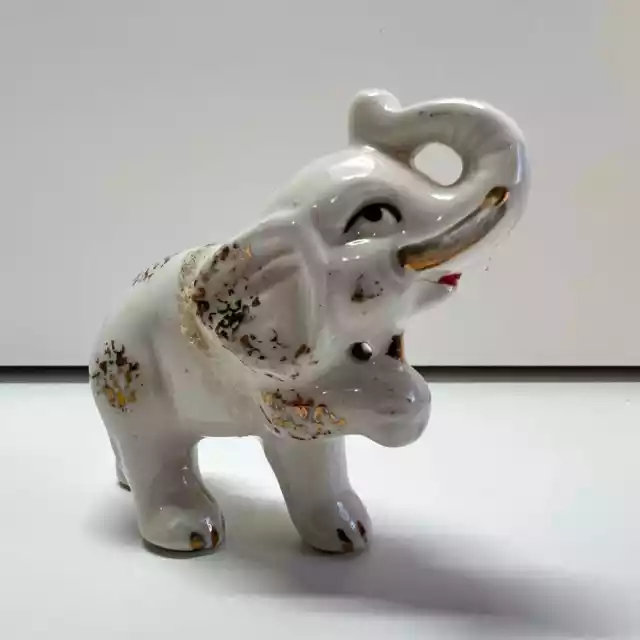 Vintage Mid Century MCM Japan Miniature Elephant Figurine Ceramic Spaghetti