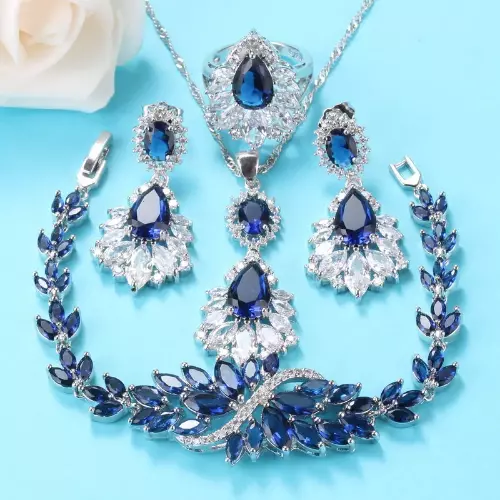 Luxury Jewelry Sets 925 Sterling Silver Blue Cubic Zircon Necklace Bracelet Set
