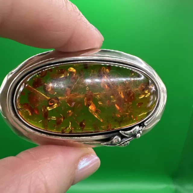 Huge 2.5inches wide Vintage Quality Sterling Silver And Amber 925 Brooch Pin  ❤️ 2