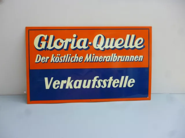 Gloria-Quelle Mineralbrunnen Bad Vilbel  Original altes Blechschild 1950er Jahre