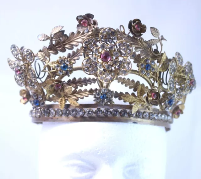 Late 19th Century Gilt Brass Trembleuse Trembling Tiara w/ Rhinestones
