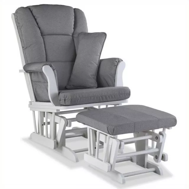 Stork Craft Tuscany Custom Glider and Ottoman in White and Slate Gray