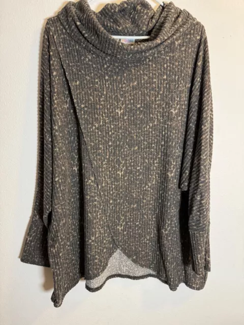 Lularoe Soft Women's XL Cowl Neck Gray/Brown Waffle Knit Tunic Pullover Sweater