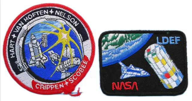 NASA PATCH PAIR vtg STS-41c Space Shuttle CHALLENGER Crippen Scobee LDEF