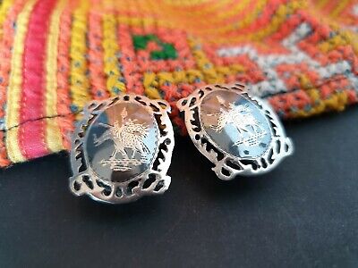 Antique 1920's Siam Sterling Silver & Black Enameled Clip on Earrings collection