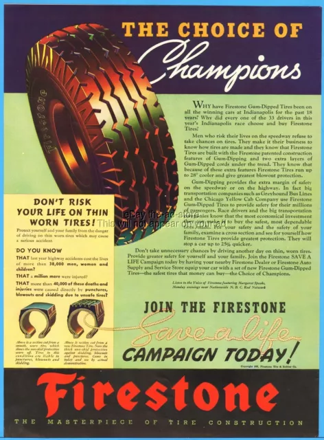 1937 Firestone Tires Greyhound Bus Lines Chicago Yellow Cab Margaret Speaks Ad