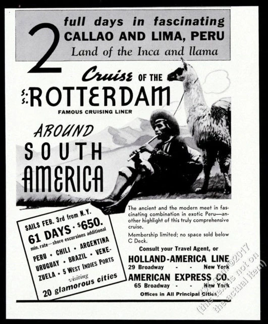 1937 llama photo Holland-America Line SS Rotterdam ship travel vintage print ad