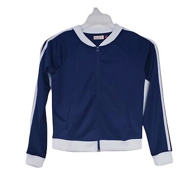 Così le ragazze Junior S Track Jacket Blu Bianco a Righe Cerniera Intera Activewear tasche
