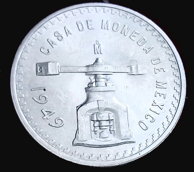 Lovely Ch. Bu 1949 Mexico Onza .925 Sterling 1 Oz Pure Silver, Lustrous!