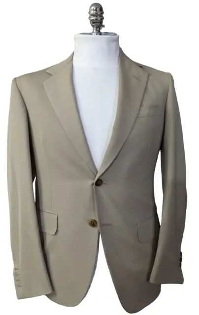 Oxxford Clothes Mens Suit Khaki English Gabardine Bespoke 40R pants 30W x 31L 3