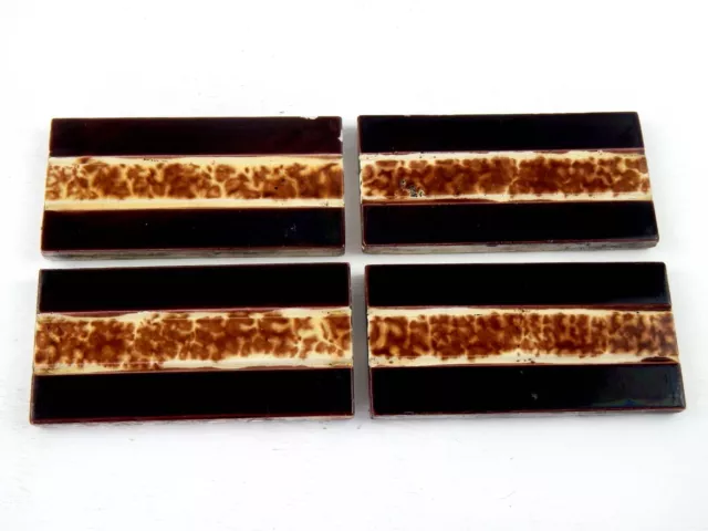 Antique Vintage 1930s Art Deco Set of 4 Fireplace Tiles 6" x 3"
