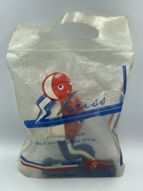 Vintage TIEMO Rare Mascotte SCHUSS Jeux Olympiques Hiver Grenoble 1968 Sachet