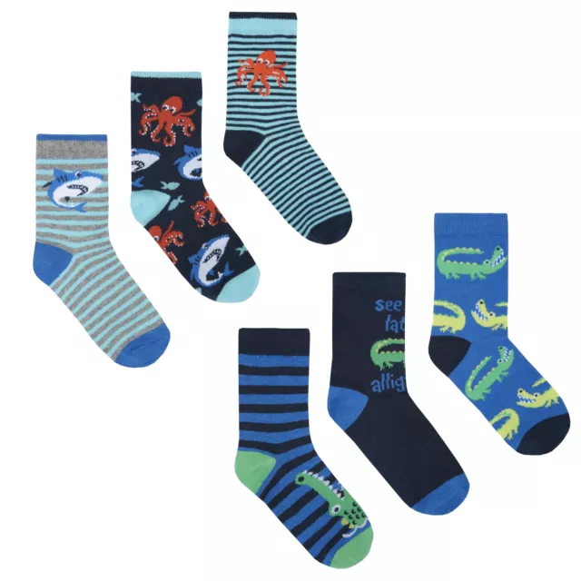 Garçons 3 Paquet De Nouveauté Mer Animal Chaussettes Design Shark Croco Enfants