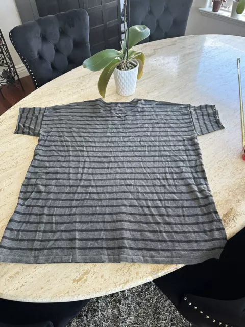 Eileen Fisher Merino Wool Alpaca Sweater Short Sleeve Gray Stripe Size XL/TG