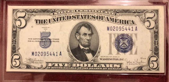 1934-C $5 Five Dollars Silver Certificate Currency Note Gem Uncirculated