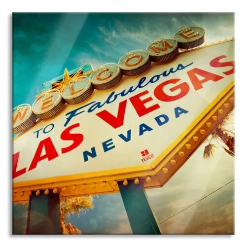 Las Vegas Look Retro Imagen Cuadrados De Vidrio Real, Con Soporte Pared