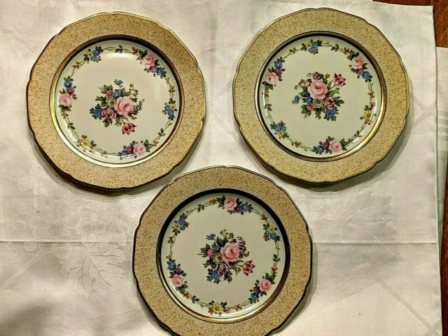 3 Noritake Bread & Butter Plates Pink Roses Garland w/ Gold Trim Design 6 3/8"