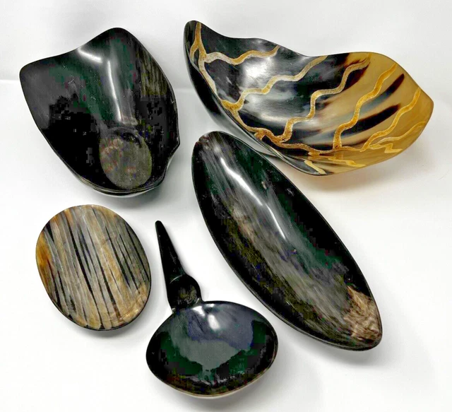 Vintage Indian Water Buffalo Horn Bowls and Spoon