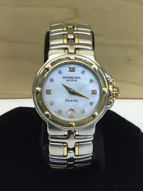 Raymond Weil Geneve Parsifal Mother of Pearl & Solid 14k gold Accents 8 Diamonds