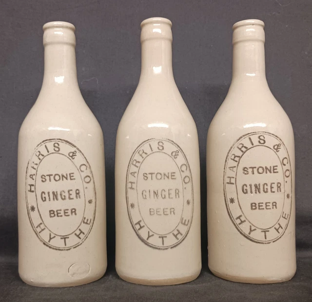 VINTAGE STONEWARE GINGER Beer Bottles HARRIS & CO HYTHE STONE GINGER ...