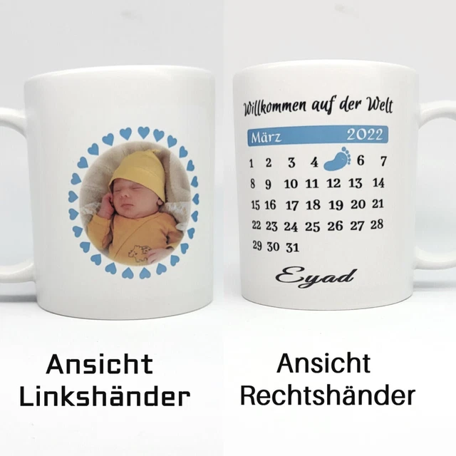 Personalisierte Kaffee Tasse mit Namen Foto Datum Baby Geschenk Taufe Geburtstag