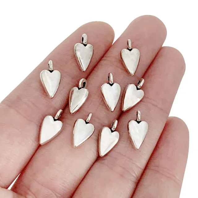 50 Tibetan Silver 2 Sided Heart Love Charms Pendants for Earrings Jewelry Making