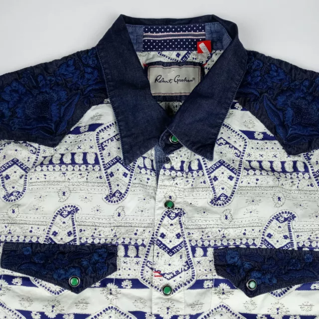 ROBERT GRAHAM Pearl Snap Shirt Long Sleeve Embroidered Men's Size 3XL 3