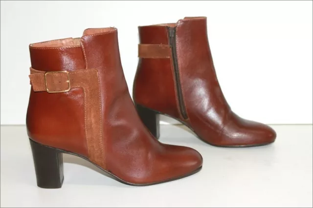 JONAK  Bottines à Talons Cuir lisse Marron Noisette Lanières Daim T 36 TBE