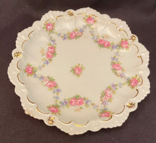 Antique MZ AUSTRIA Hand Painted Dessert Plate Pink Roses 