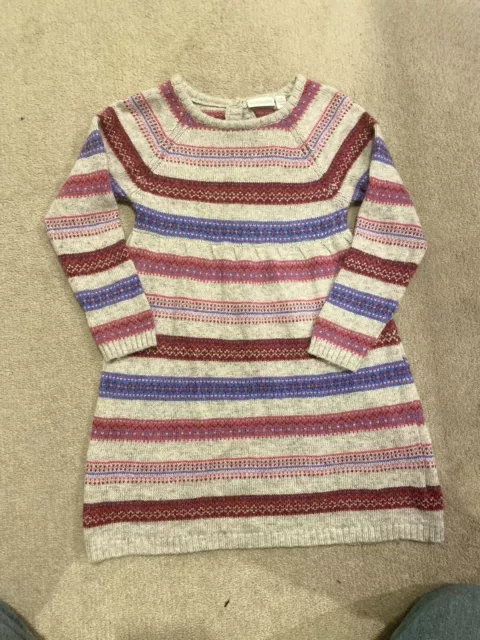 JoJo Maman Bebe Fairisle Knitted Cashmere Blend Sweater Dress 3-4 Years Vgc