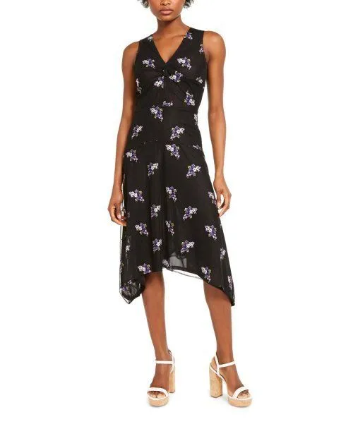 $155 MICHAEL KORS Floral Twist-Front Sleeveless Handkerchief Dress XS ...