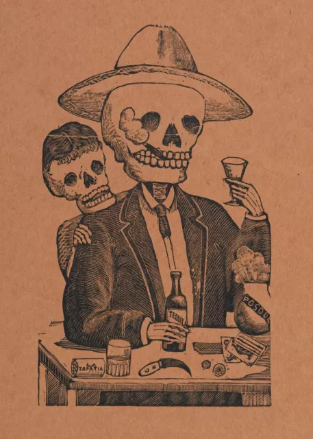 Manuel Manilla - Skeleton Figure in Bar with Wife (1880s) - 17" x 22" Art Print