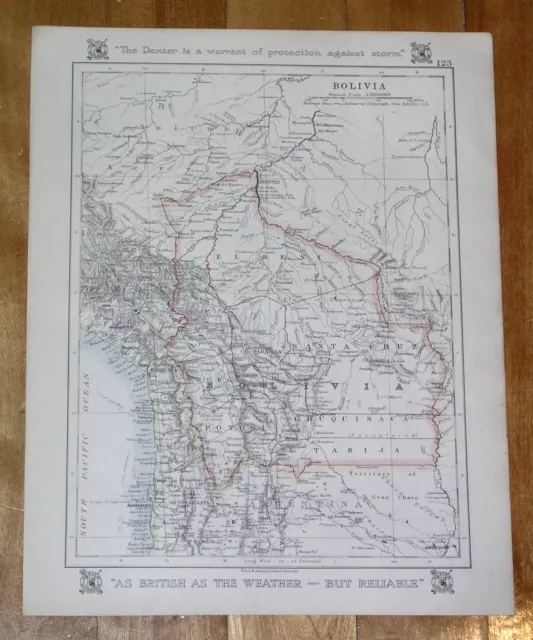1921 Original Vintage Map Of Bolivia / Brazil / South America