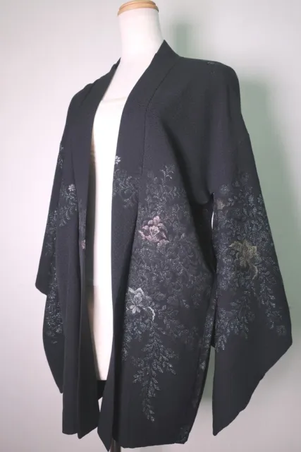 8507F3 Silk Vintage Japanese Kimono Haori Jacket Flower Flower