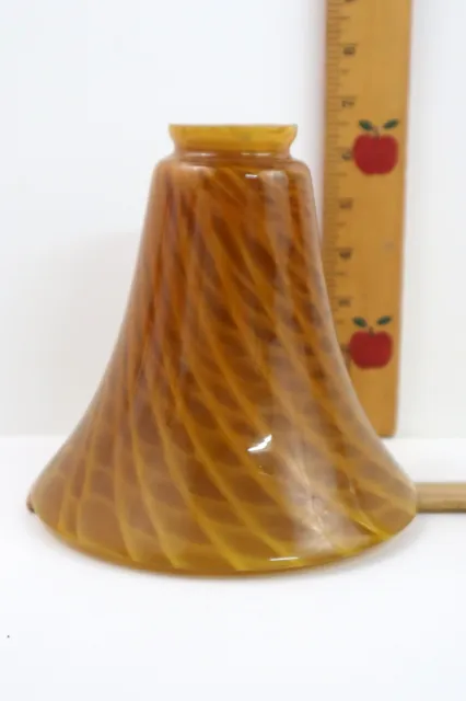VTG Art Glass Amber Bell Lamp Shade Snakeskin / Honey Comb Swirl Textured Inside