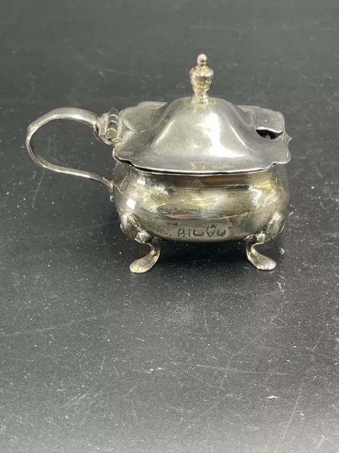 1909 Sterling Silver Mustard Pot With Original Glass Liner