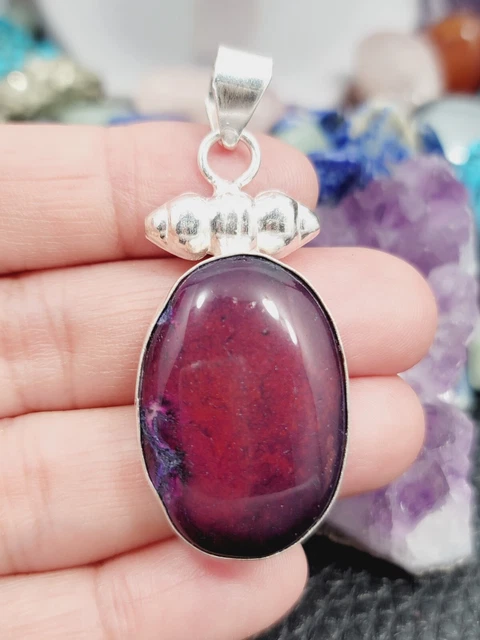 Agate Drusy Quartz "Burgundy" 925 Sterling Silver Pendant " Chain 20"
