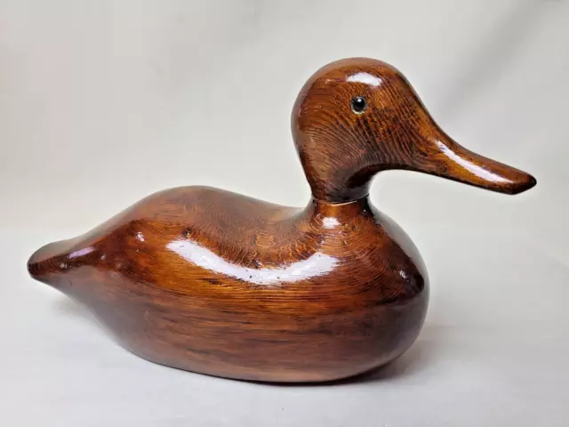 Wooden Hand Carved Duck Decoy Stained Eyes 12.5”