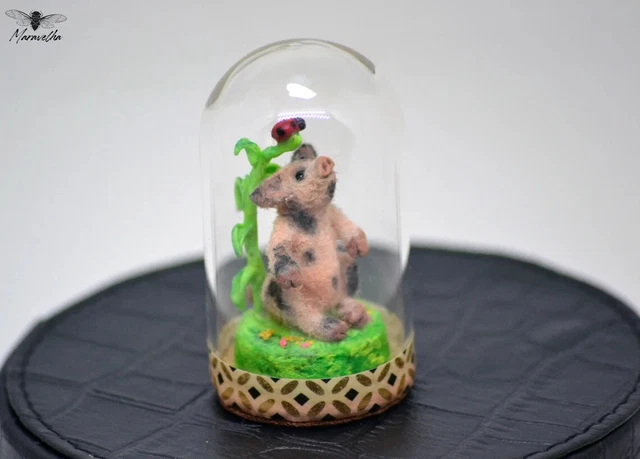 Piggy - Sculpture miniature unique,sans moule, Ooak, petit Cochon tacheté