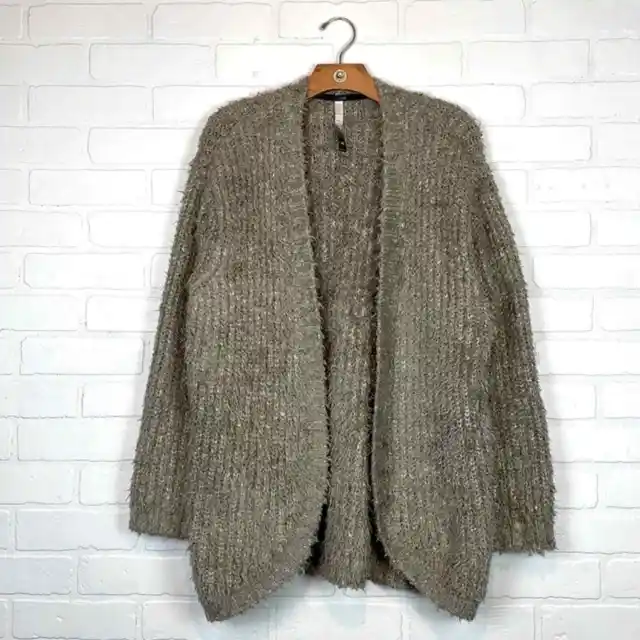 Kensie Plush Oversized Longline Eyelash Knit Open Front Cardigan Sweater S