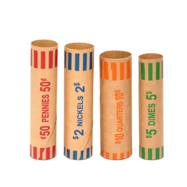 80PCS Durable Paper Coins Tubes Coin Rolls Wrappers