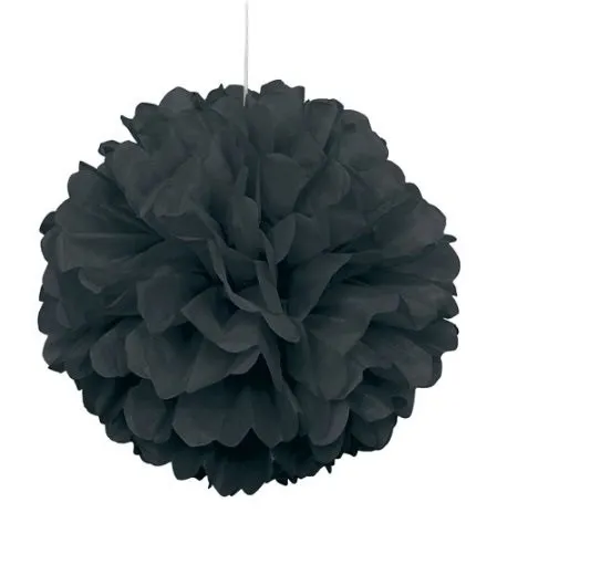 Pk of 5 Black Tissue Paper Pompoms for Wedding & Party Decorations supplies-8''